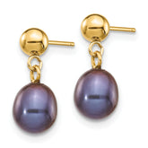 14k 6-7mm Black Rice Freshwater Cultured Pearl Dangle Post Earrings